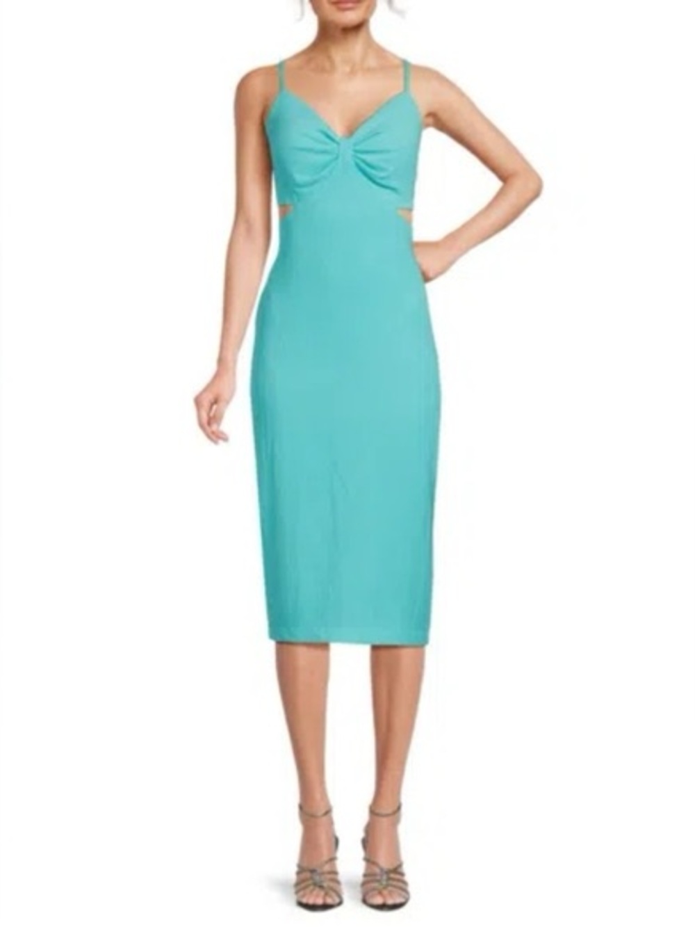 GUESS Teal Midi Dress – Size 12 – Cutout Front & Bow Detail